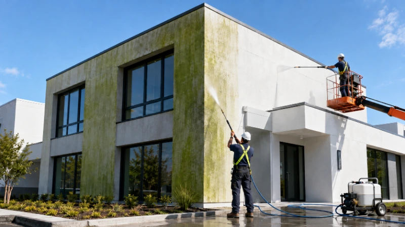 Pressure washing Wesley Chapel FL new construction home showing early algae growth