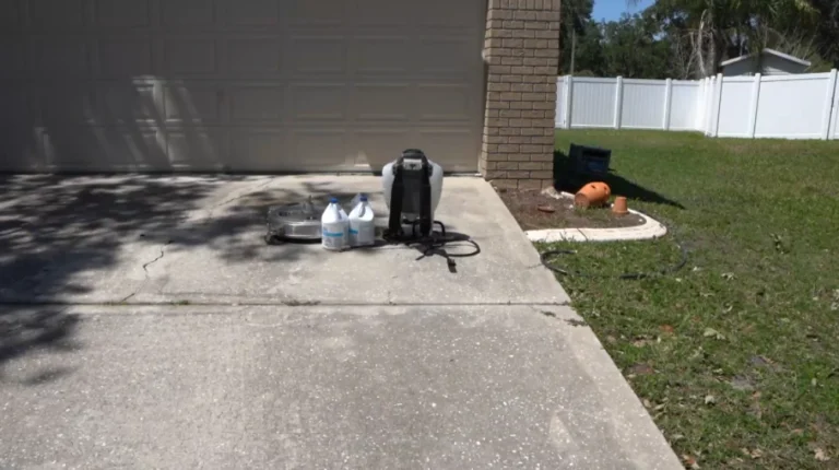 Pressure washing equipment on a home exterior job in Wesley Chapel, FL