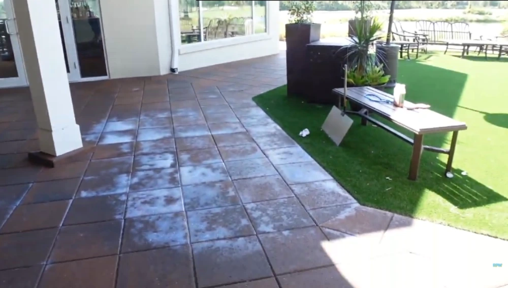 Soft washing a golf cart parking and dining area in Epperson, Wesley Chapel